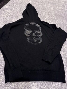 Zadig & Voltaire Black Cashmere Crewneck Sweater with Glitter Skull